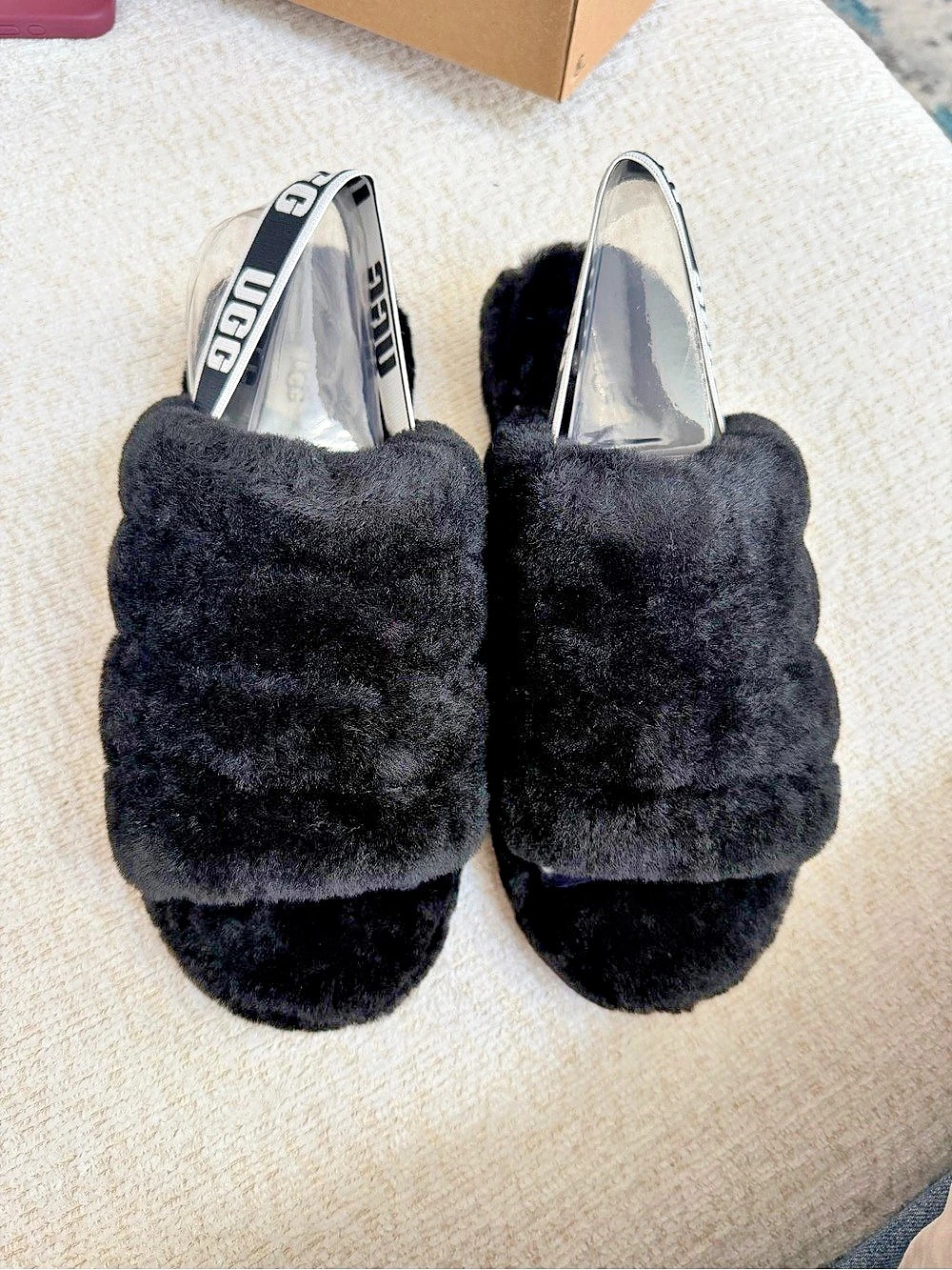 UGG Fluff Yeah Slide Black Fur Slide Sandals